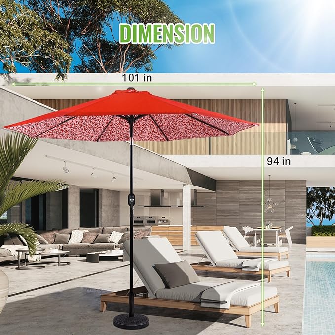 Backyard Expressions 9 ft. Patio Umbrella, Market Table Umbrella w/Tilt and Crank, 8 Ribs