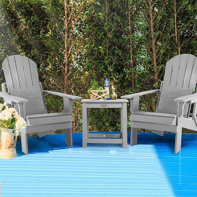 Outdoor Side Table, HIPS Plastic Composite Adirondack Patio Table, Weather Resistant End Tables for Outside, Indoor, Patio, Garden, Pool, Porch, Backyard, Lawn, Deck - Grey