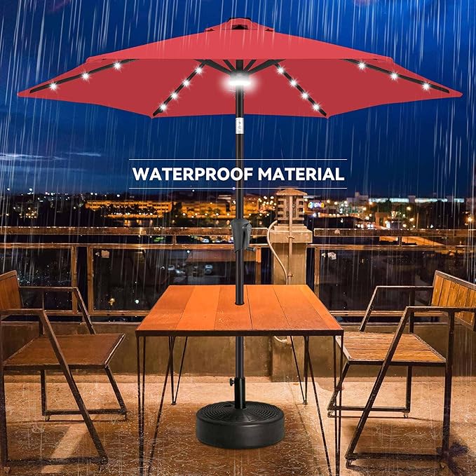 Jarka&Co 7.5ft Solar Patio Umbrella - Lighted Solar Outdoor Umbrella with 24 LED Lights Waterprool UV Protection, Market Table Umbrella with Tilt for Backyard, Garden, Pool, Porch (Red)