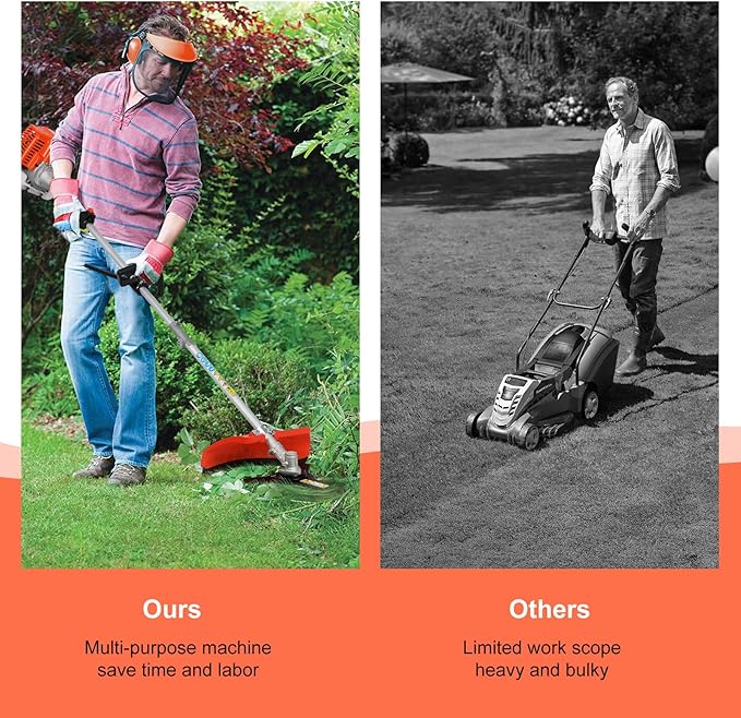 52cc 2-Stroke Gas Weed Eater, 5 in 1 Weed Wacker Gas, Hedge Trimmer with Attachments, 9500rpm Strong Power & Brush Cutter for Yard and Garden (Orange)