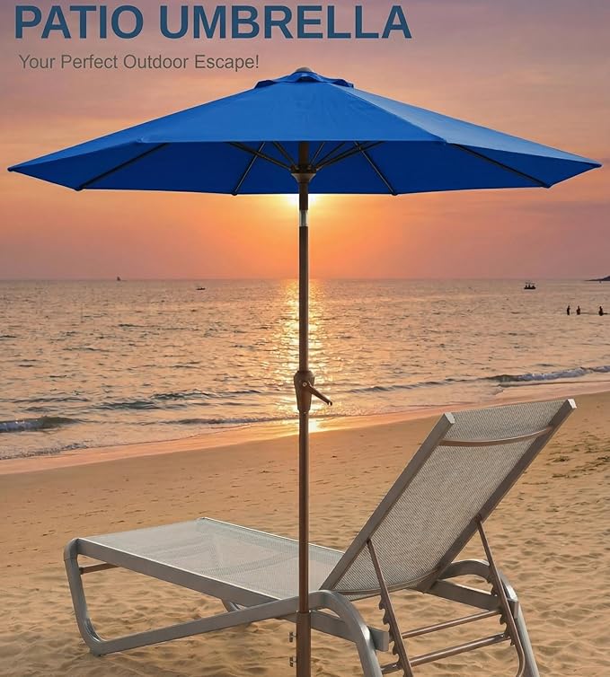 10FT Patio Umbrella, Outdoor Umbrella with Push Button Tilt and Crank, 8 Sturdy Ribs, UV Protection & Waterproof Market Umbrella for Pool, Backyard, Beach,Deck (Royal blue)