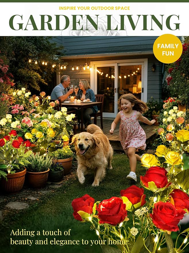 GIGALUMI Solar Lights Outdoor for Garden Decor, 4 Pack Solar Flower Lights Waterproof, 2 Lighting Modes 28 Roses for Pathway,Yard, Patio Decoration, Gardening Gifts for Women (Multi-Colored)
