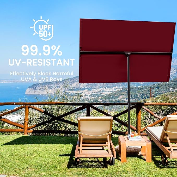 Rectangular Patio Umbrella with 360° Rotating Knob, 6x4 FT Balcony Umbrella, UV-Resistant Balcony Shade for Apartment, Deck, Porch, and Small Outdoor Spaces