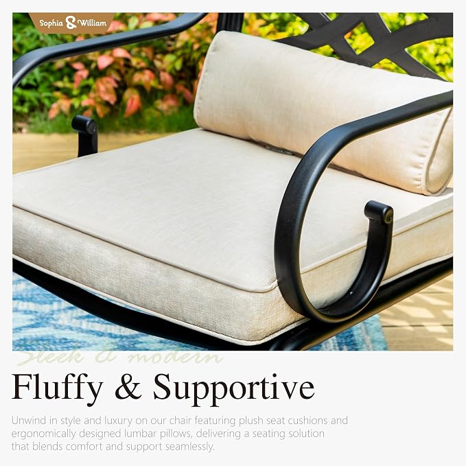 Sophia & William Patio Dining Set, Chairs, Metal Top Wood Texture-64 | Seats 6, Cushions, 1.57-1.9 Adjustable Umbrella Hole