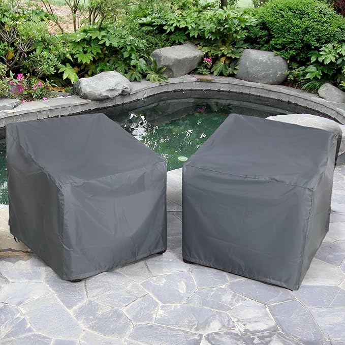 Patio Chair Covers 2 Pack, Outdoor Chair Covers Waterproof 600D Heavy Duty, All-Weather Patio Furniture Covers for Outdoor Swivel Chairs, Lawn Wicker Sofas & Rocking Chairs, Grey