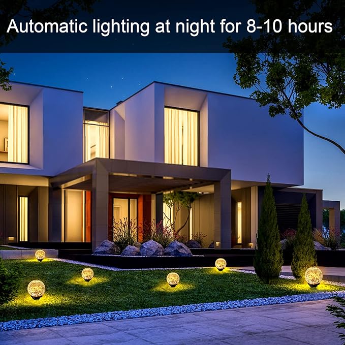 Hbaushun Garden Solar Lights 2 Pack,Outdoor Waterproof 30 LED Cracked Glass Ball Globe Solar Power Ground Lights for Pathway Path Yard Patio Lawn, Outdoor Christmas Decoration Landscape 4.7''