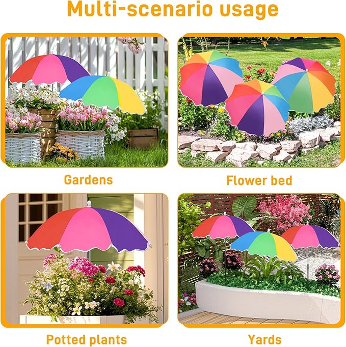 3Pack Upgraded Plant Umbrellas for Outdoor Plants, 23.6" Garden Plant Umbrella Shade with Adjustable Angle, 40.5" Higher Sun Shade for Plants, Potted Plant, Garden Beds(colorful) 