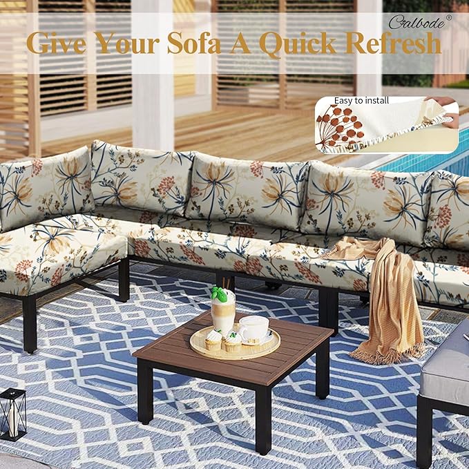 CALBODE 8PACK Outdoor Sofa Seat Cushion Covers, Floral Printed Stretch Polyester Elastic Detachable Half-Pack Sofa Cover, for Patio Terrace Garden Sofa Seat Cushion Cover
