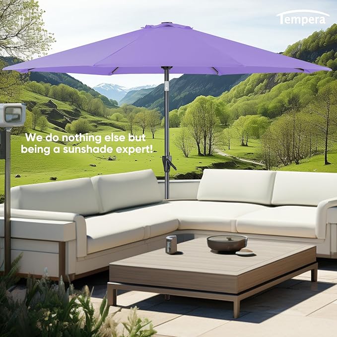 Tempera Patio Market Outdoor Table Umbrella with Push Button Tilt and Crank, Large Sun Umbrella with Sturdy Pole & Fade Resistant Canopy, Easy to Set