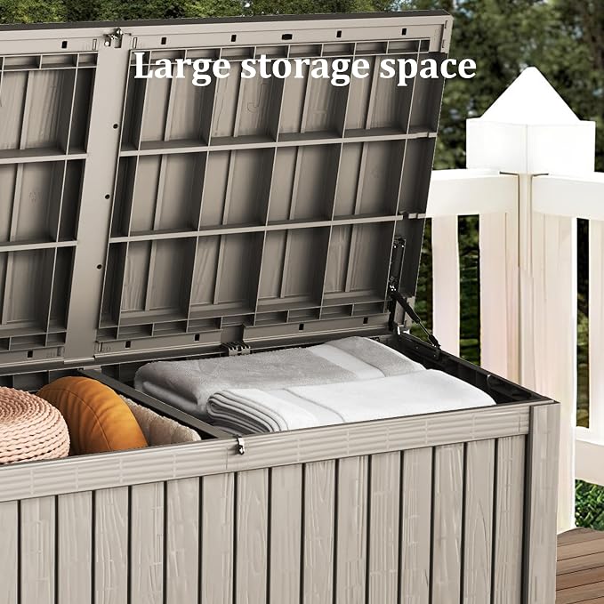 Outdoor Storage Box Waterproof, 200 Gallon Lockable Resin Deck Box Large, Patio Storage Bin for Pool Accessories Cushion Furniture, Garden Tools, UV-Resistant Outside Delivery, Gray