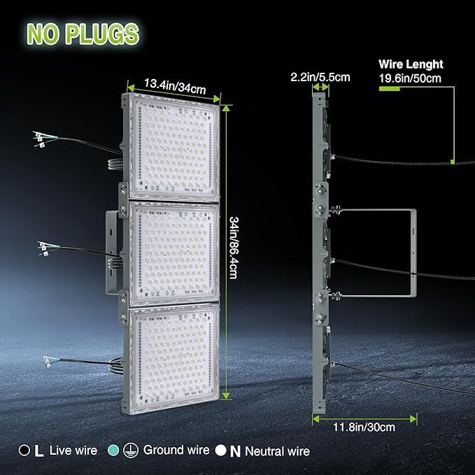 STASUN 900W LED Flood Light, Mini Series Stadium Lighting, 90000LM 6000K Daylight White, IP66 Waterproof, 3 Adjustable Panels, Outdoor Floodlight for Football, Basketball Court, Tennis, Soccer Field