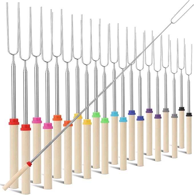 UNCO- Marshmallow Roasting Sticks, 20 Pack, 32”, Extendable Stainless Steel Smores Sticks for Fire Pit
