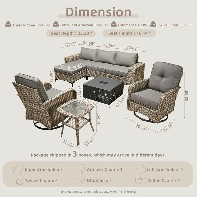 CAODOC 8-Piece Patio Furniture Set with L-Shape Sofa Chaise, Outdoor Sectional Couch Solar Table, Modern Modular Wicker Rattan Conversation Set