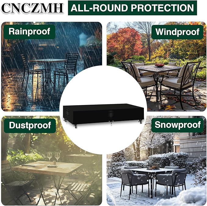 Heavy Duty Patio Furniture Covers Waterproof, 600D Outdoor Furniture Cover Waterproof for Sectional Sofa Couch, Outdoor Dining Table and Chair Set Covers 138''L x 102''W x 32''H, Black
