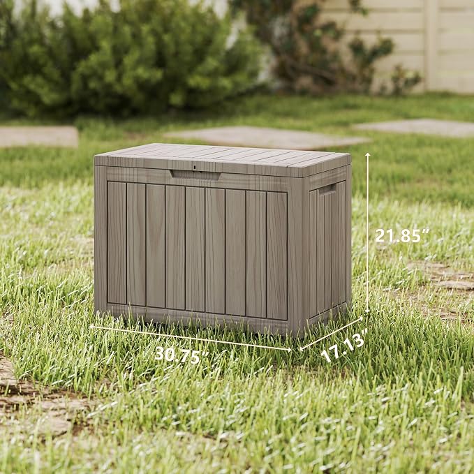 LAUSAINT HOME 45 Gallon Resin Deck Box, Package Delivery Box with Lockable Lid, Waterproof Outdoor Storage Box For Garden Tools, Patio Cushions(45 Gallon,Grey)