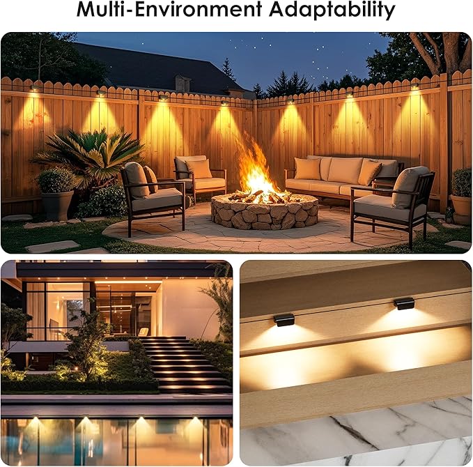 Fence Lights Outdoor, 10 Pack Deck Light with Wire, IP65 Waterproof Warm White Step Lights Outdoor for Stairs, Step, Wall, Yard, Porch, Garden, Patio, and Pathway