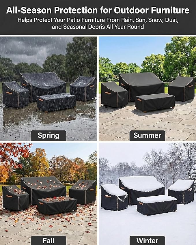 Outdoor Furniture Cover Waterproof, 4-Piece Outdoor Patio Furniture Cover Set, 600D Heavy Duty Protection Patio Loveseat Swivel Rocker Chairs and Coffee Table Garden Protective Furniture Set, Black