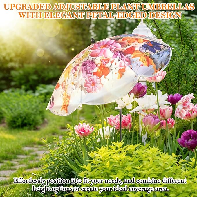 6 Pack Plant Umbrellas for Outdoor Plants, Adjustable Angle Plant Shade 25" Upgraded Large Plant Umbrella, 43.3" Sun Shade for Potted Plants Garden Beds