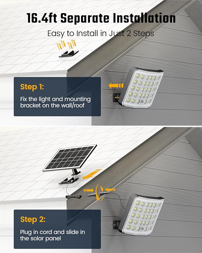 Solar Lights Outdoor Bright Solar Dusk to Dawn Light with 3000mAh Battery, IP65 Waterproof Remote Control Outdoor Light, 3 Working Modes for Garage, Porch, Patio, Shed, 2-Pack
