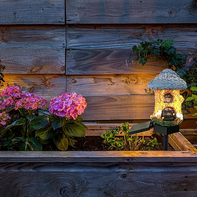 Mushroom Solar Lights Outdoor, Waterproof Fairy Houses Light Mushroom Garden Decor Decorative Solar Powered Garden Stake Lights for Outside Lawn Walkway Patio Yard (Bunkhouse)