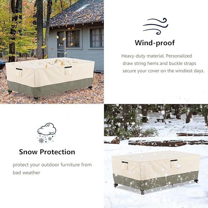 Bitubi 84 Inch Rectangular/Oval Patio Table Cover,Heavy Duty Waterproof Outdoor Table Cover Winter, Patio Furniture Covers, Beige