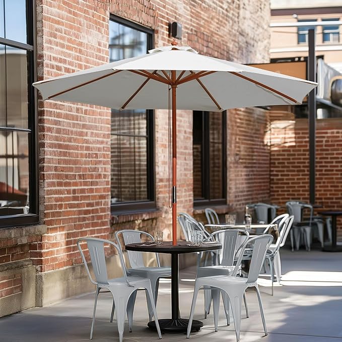 Yescom 9ft Coastal Solid Wood Umbrella Pulley Lift Commercial Base with Wheel Included for Seaside Restaurant Terrace Poolside Beach Club