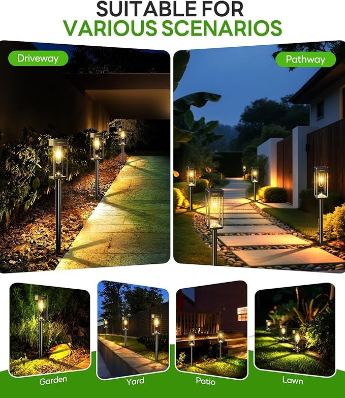 COXSENI Solar Pathway Lights Outdoor IP65 Waterproof, 6 Pack 3000K LED Auto On/Off Walkway Landscape Light for Yard Lawn Garden Patio Driveway Outside Decor, Warm White
