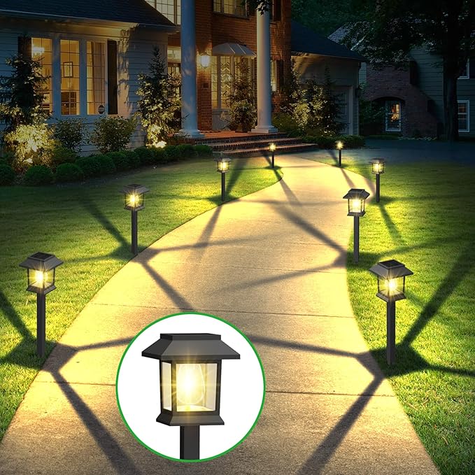 Benany Solar Outdoor Lights, 12 Pack Solar Pathway Lights Waterproof, Landscape Lighting for Path Walkway Lawn Garden Yard Outside Décor, Black