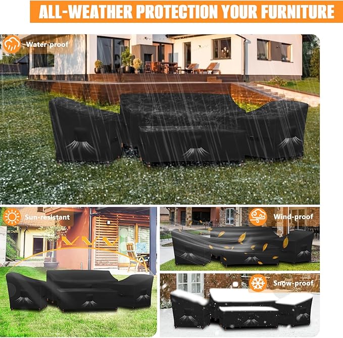 Kovshuiwe 4 Pieces Waterproof Patio Set Cover, Lawn Chairs, Coffee Table, Patio Furniture Set Cover for Outside Couch -210D Oxford Fabric, Windproof with Buckle Strap, Black
