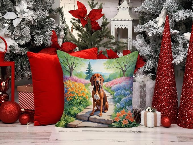 Caroline's Treasures Redbone Coonhound Spring Path Throw Pillow Machine Washable, Indoor Outdoor Decorative Pillow for Couch, Bed or Patio, 14Hx14W