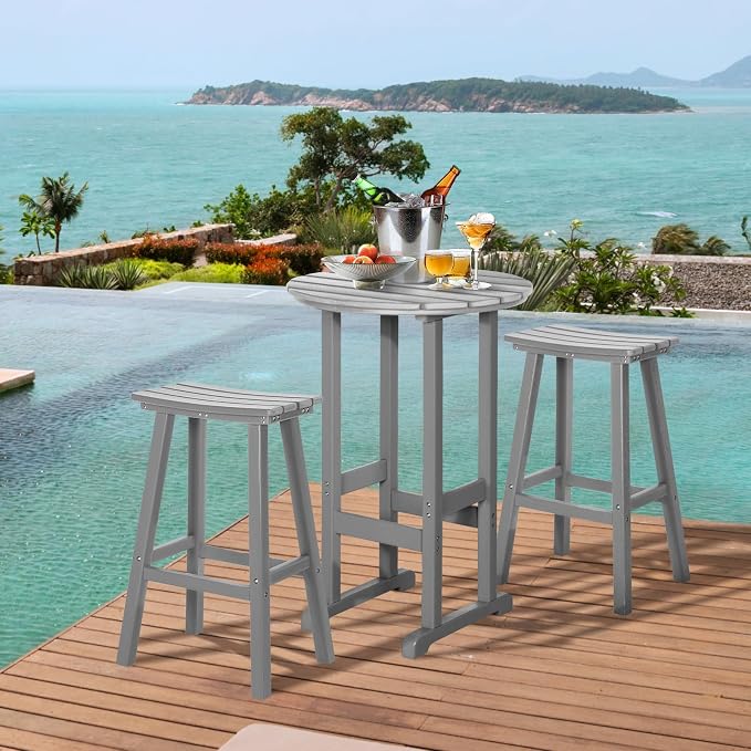 nalone 40" Outdoor Bar Table, All Weather HDPE Bar Height Patio Table Counter Round Patio Cocktail Bar Tables, Tall Bistro Pub Table for Deck, Porch, Backyard, Garden