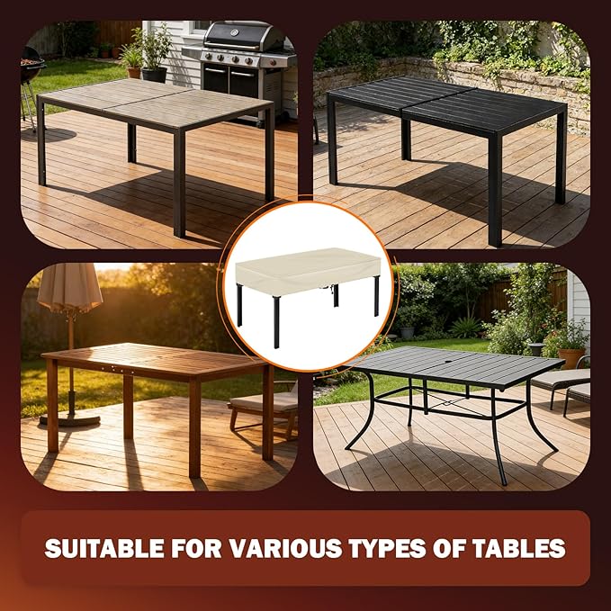 TOHONFOO Rectangular Patio Table Cover - Waterproof Anti-UV Outdoor Dining Table Cover - Outdoor Patio Furniture Cover 75" L x 40" W x 6" H, Beige