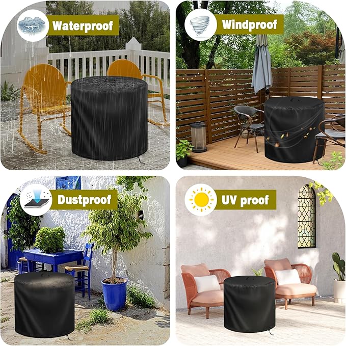 Patio Table Cover for Decksplore 23.6” Outdoor Patio Side Table, Waterproof Bistro Table Round Table Cover Small End Table Cover- 24"D x 27"H, Black