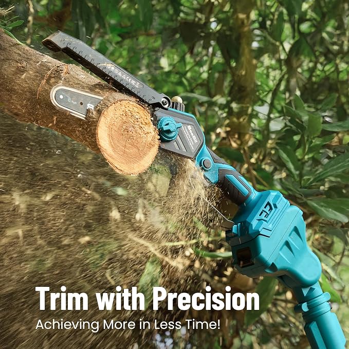 SEESII 2-in-1 Electric Pole Saws: Electric Mini Chainsaw 6 Inch Cordless, 2 x 4000mAh Batteries Tree Pruner, Brushless Chain Saw with Extension Pole for Limb Branch Cutter,16Ft Reach