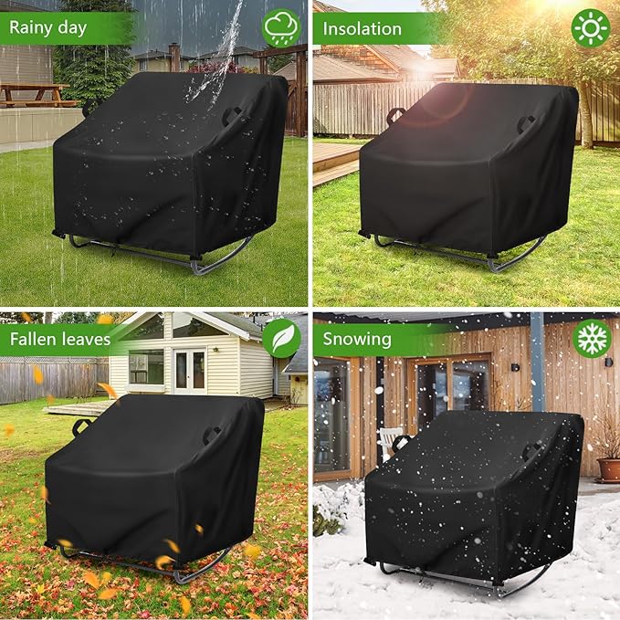 Patio Papasan Rocker Chair Cover, Waterproof Outdoor Papasan Rocking Chair Cover, for rocking chair and Rattan Wicker Chairs -38"W x 47"D x 20"H (Black)