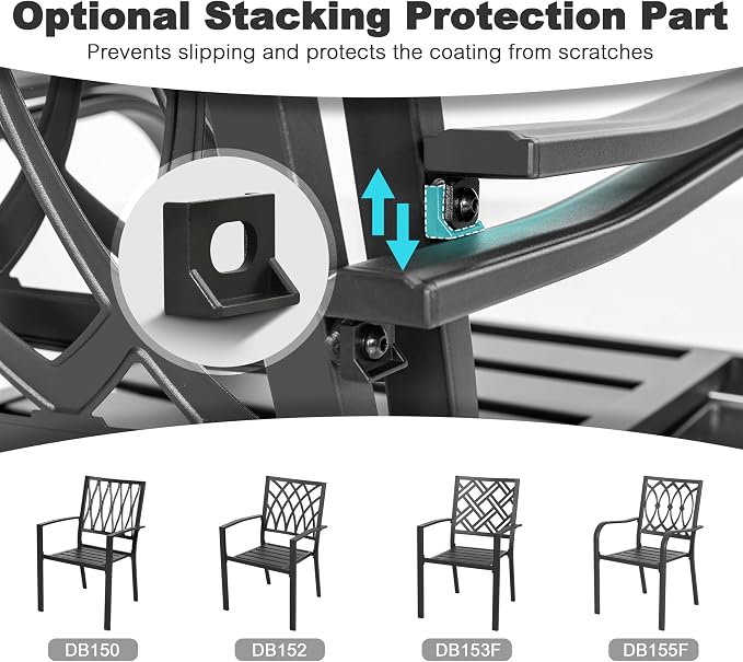NUU GARDEN 7-Piece Outdoor Metal Dining Set, Weather-Resistant Patio Furniture, 61” x 37” Rectangle Dining Table with Umbrella Hole and 6 Stackable Chairs for Backyard, Balcony, Garden, Lawn, Black