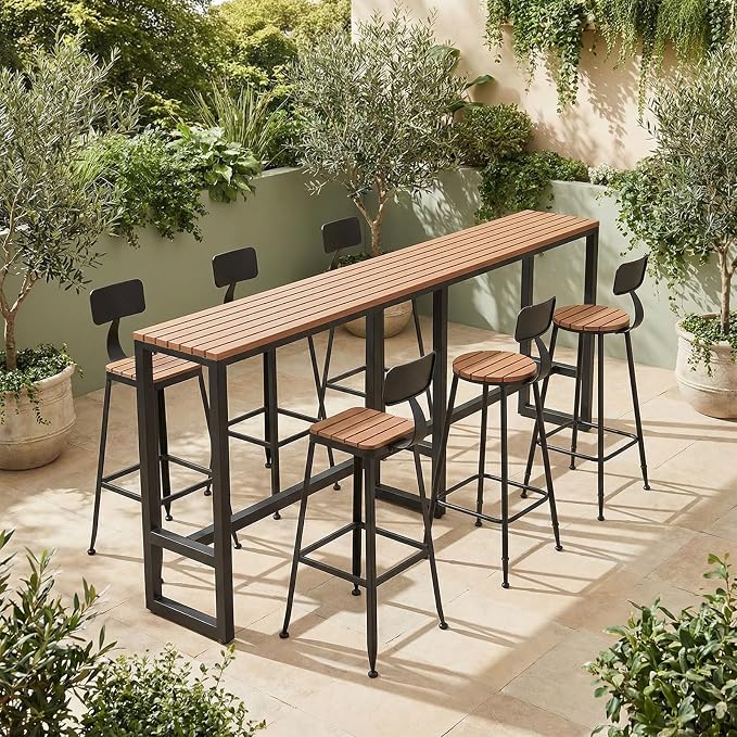Outdoor Bar Table Weather Resistant, Wood Counter Height Bar Table Rain Sun Protection, Extra Long High Top Table 47.2"-102.4", for Patio, Garden, Yard, Balcony, Poolside(White,70.8"x15.7"x40.5")