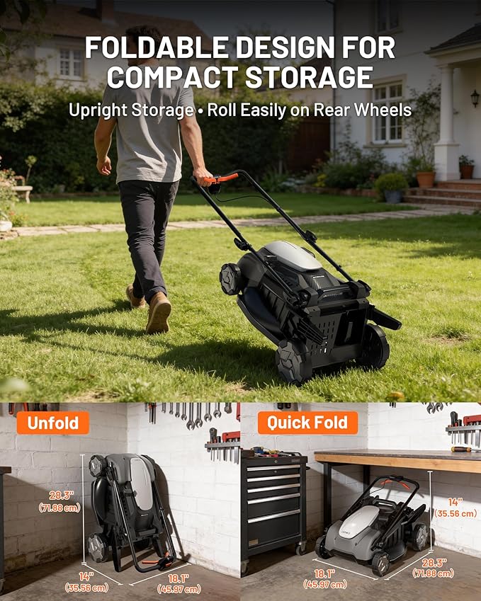 Litheli 18-inch 40V Brushless Lawn Mower for Garden Yards, Lightweight Cordless Lawn Mower Battery Powered with 6-Position Height Adjustment, 2x5.0Ah Battery Included