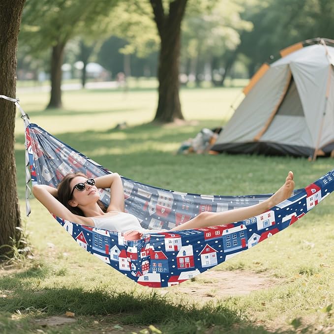 Camping Hammock Outdoor Hammocks for Outside Town Houses Streets Beach Trees Portable Lightweight with Pockets Tree Straps Indoor