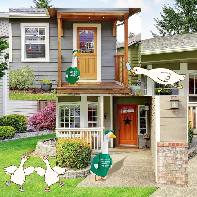 CAMDUCK Funny Porch Goose Outfit for 23 Inch Goose Statue, Mess with The Honk You Get The Bonk Goose Clothes, Decorative Lawn Geese Costume Clothing for Outdoor Decor (Green)