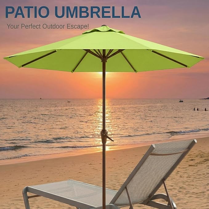 10FT Patio Umbrella, Outdoor Umbrella with Push Button Tilt and Crank, 8 Sturdy Ribs, UV Protection & Waterproof Market Umbrella for Pool, Backyard, Beach,Deck (Apple Green)