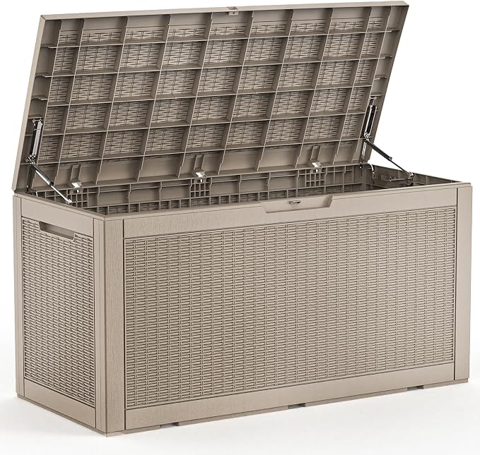 120 Gallon Waterproof Outdoor Storage Box,Lockable Large Deck Box with Lid for Packages,Weatherproof Resin Storage Bin for Patio Furniture Cushions Garden Tools Accessories(Gray,120 Gallon)
