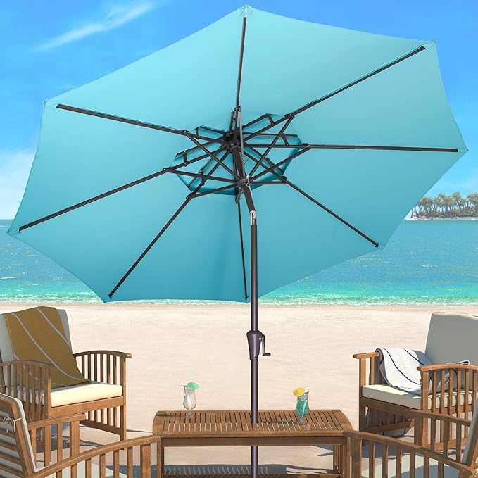 Jarka&Co 9ft Patio Umbrella Outdoor - 2 Tiers Table Outdoor Umbrella with Push Button Tilt Waterprool UV Protection, Sun Umbrella for Pool, Porch, Garden, Deck, Backyard (Aqua Blue)