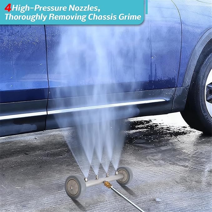 Undercarriage Pressure Washer Attachment, 16 Inch Under Car Washer with Extension Wands for 1500-4000 PSI, 4 Nozzle Underbody Cleaner for Trucks, SUVs, Vehicles - Effortless Under Carriage Cleaning