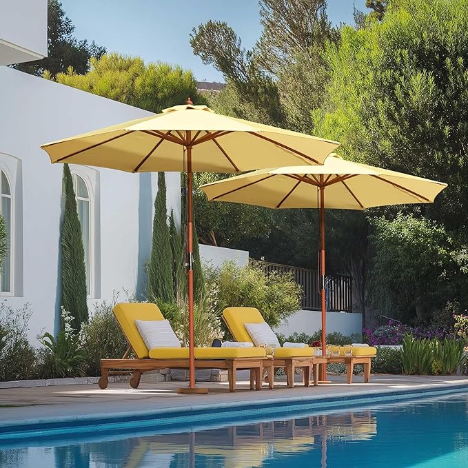 Yescom 9ft Coastal Solid Wood Umbrella Pulley Lift Commercial Base with Wheel Included for Seaside Restaurant Terrace Poolside Beach Club