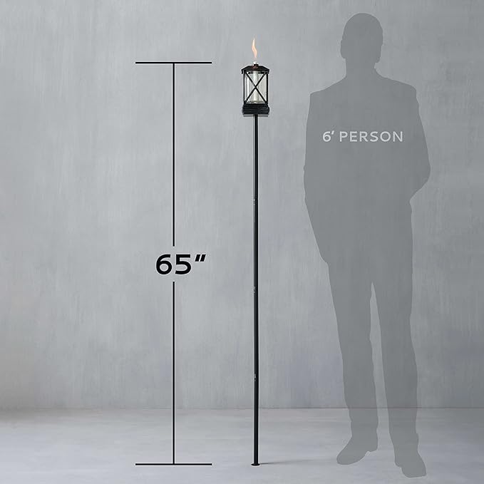 TIKI Brand 1117084 Square Beacon Torch, Metal Outdoor Torch, Decorative Lighting for Patio Lawn Backyard Garden, Metal/Black, 65 in