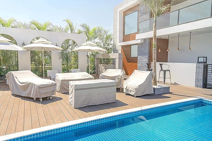 MR. COVER Waterproof Patio Chair Covers, Lounge Deep Seat Covers for Outdoor Furniture, 35W x 38D x 31H Inches, Heavier Materials, Beige (2-Pack)