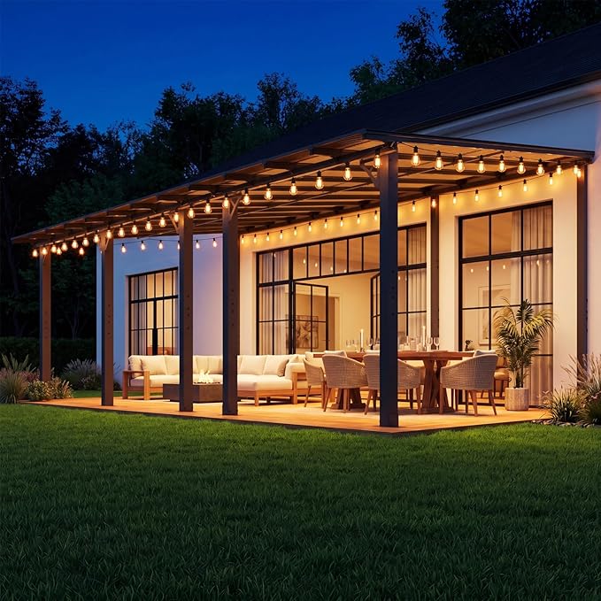 Aoxun 24' x 10' Pergola for Patio, Gazebo with Sloped Roof, Grill Pergola Large Wall-Mounted Heavy Duty Awnings, for Backyard, Deck, Patio