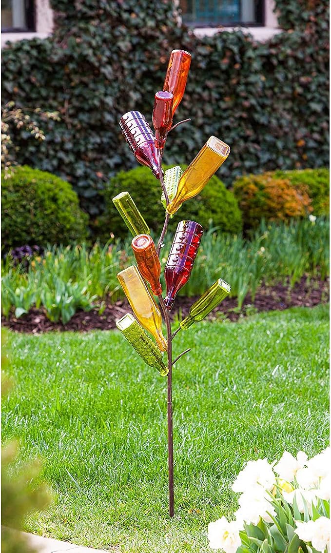 Evergreen Garden Glass Bottle Tree, Metal Bottle Trees for Garden Outside, Decorative Bottles Holder for Outdoor Wedding Christmas Party Decoration (Bottles Sold Separately)