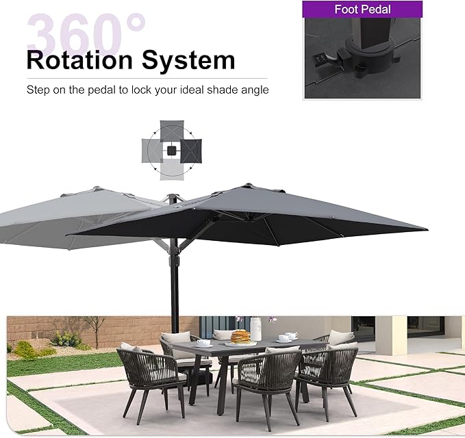 PURPLE LEAF 9' X 12' Rectangle Patio Umbrella with Wheeled Base Large Cantilever Outdoor Umbrella Offset Umbrella with 360-degree Rotation Garden for Deck Backyard Pool Beige Grey